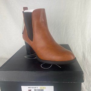 Women Ankle Boot Elastic Sides Slip-On Booties Block Heel Pointed Toe NEW size 8